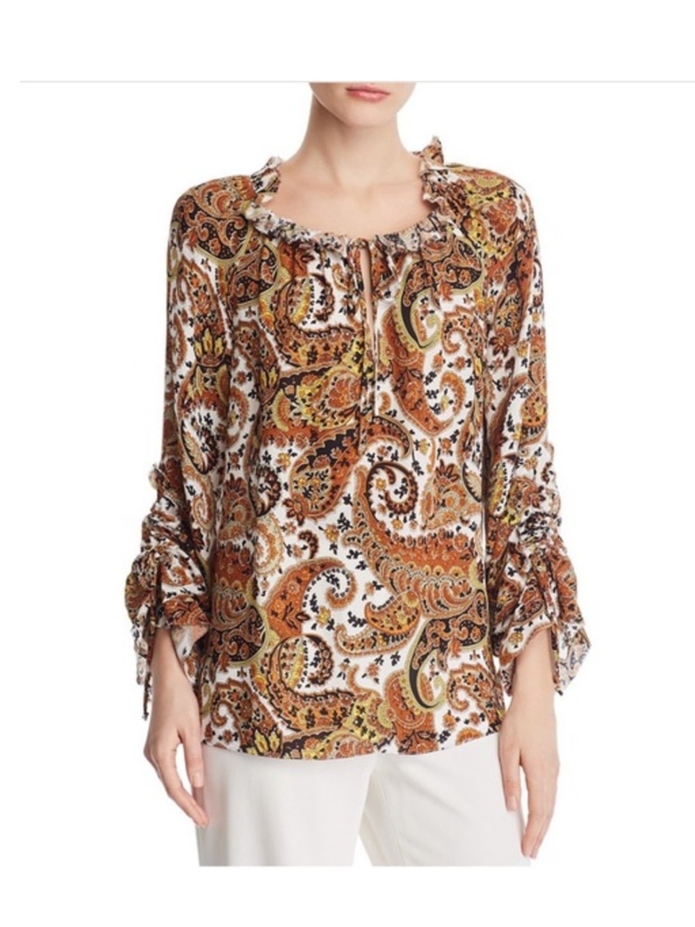 Kobi Halperin brown black Gia 100% silk blouse ruffle small s